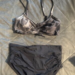 Women’s grey tye dye Bikini Top and boy short Swim Bottoms